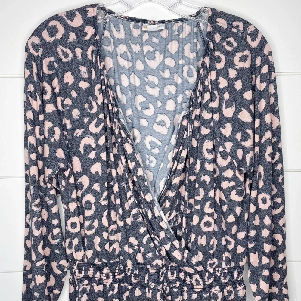 LULAROE Pink & Gray Leopard Long Sleeve Peasant Dress Women’s Size Medium